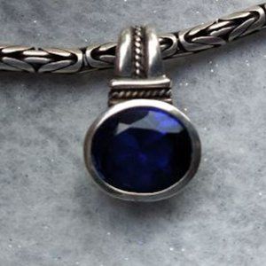 .925 Sterling Silver necklace with cobalt blue pendant